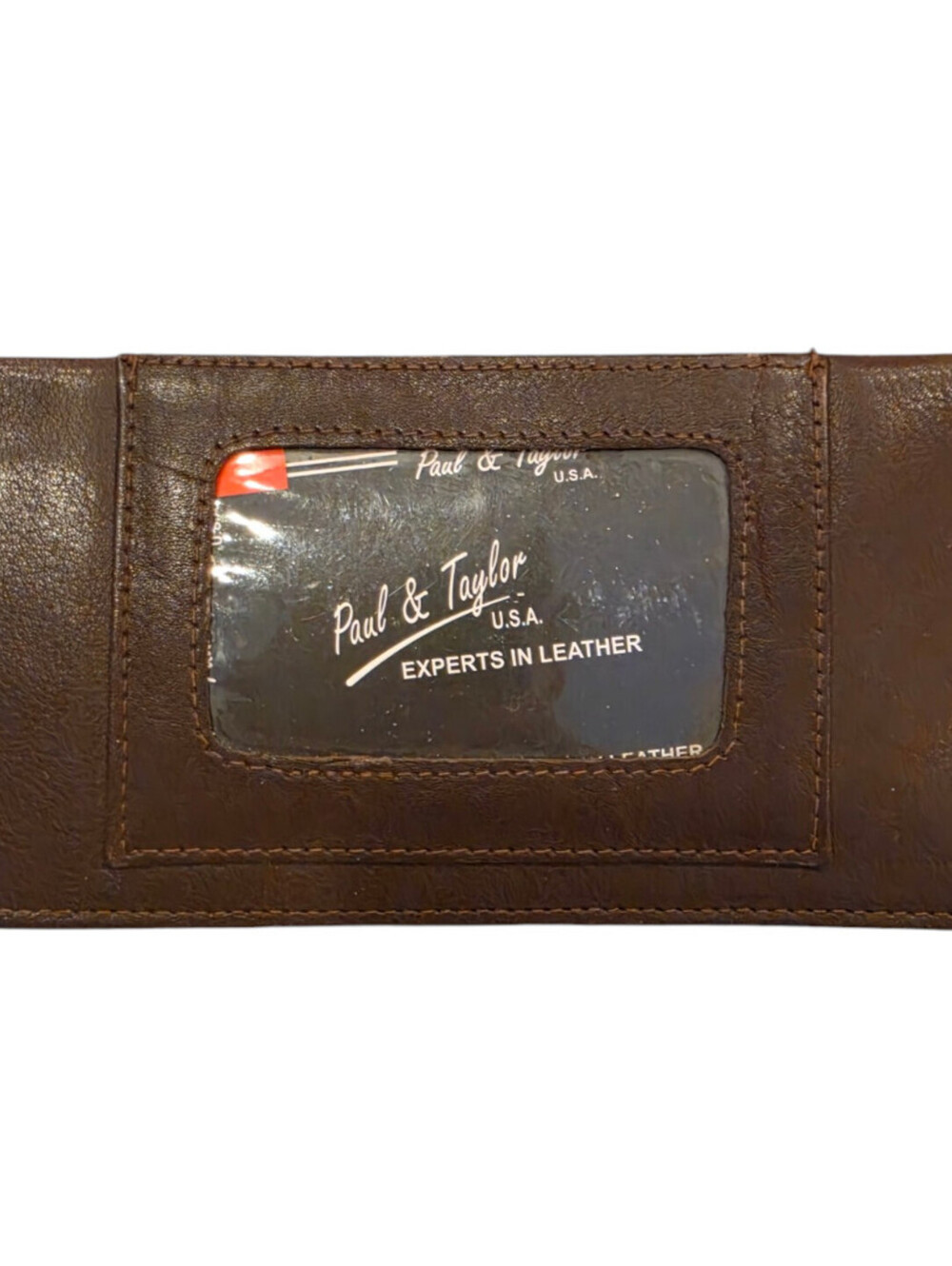 Paul & Taylor Brown Leather Hand Crafted Bifold Wallet Checkbook Size